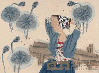 马小涓 荷塘梳妆图 片 33×43cm
